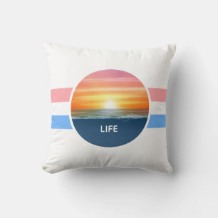 Oceaan zonsopgang en pastelkleuren strepen kussen