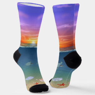 Oceaan zonsopgang, schildpadden en parels sokken