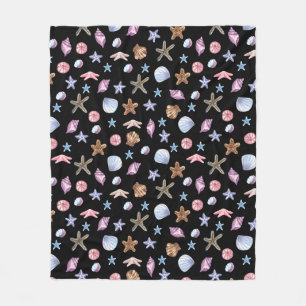 Oceaanblauw en paarse zomer zeester en schelp fleece deken