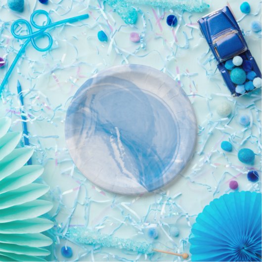 oceaanblauwe waterverf abstracte achtergrond papieren bordje (Feest)