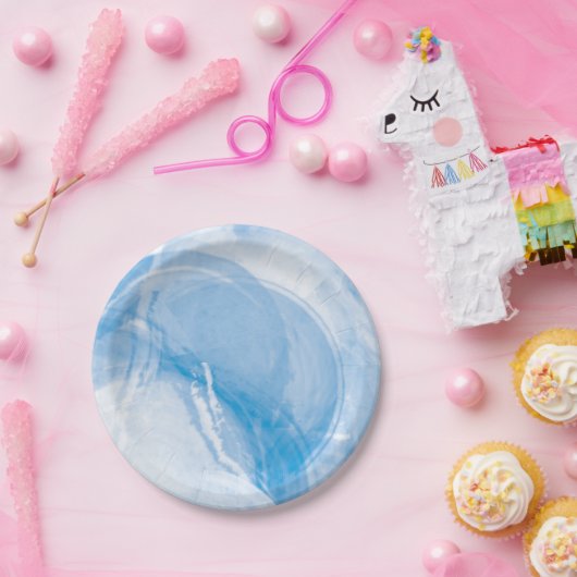 oceaanblauwe waterverf abstracte achtergrond papieren bordje (Feest)