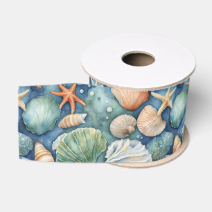 Oceaanbries Waterverf: Zeeschelp en Zeester Grosgrain Lint