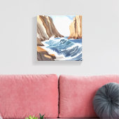 Oceaangolven crashen | Waterverf aan het strand Canvas Afdruk (Insitu (Woonkamer))