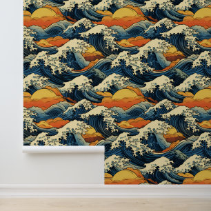 Oceaangolven en zonsondergang behang