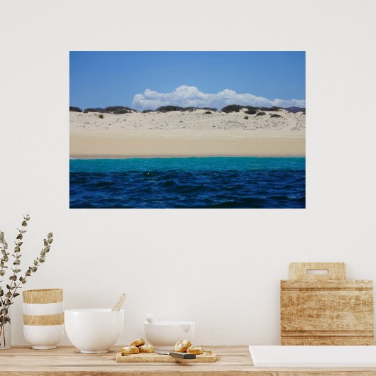 oceaangolven op zandstrand onder blauwe hemel poster (Keuken)