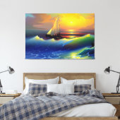 Oceaangolven, Zeilboot en Zonsondergang Reflection Canvas Afdruk (Insitu (Slaapkamer))