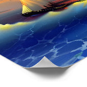 Oceaangolven, Zeilboot en Zonsondergang Reflection Poster (Hoek)
