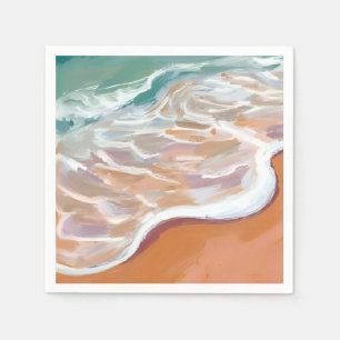 Oceaankust   Aqua Blauwe Golven Strand Aquarel Servet