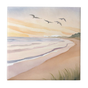 Oceaankust Helder luchtig aquarelschilderij Tegeltje