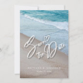 Oceaanliefde: Elegante strandtrouwkaart Save The D Date (Voorkant)