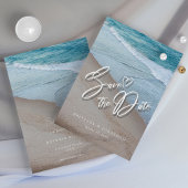 Oceaanliefde: Elegante strandtrouwkaart Save The D Date