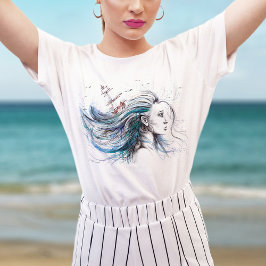 Oceaanmeisje Nautical Surreal Waterverf kunst T-shirt