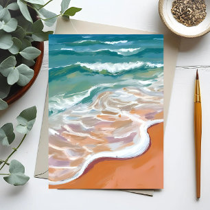 Oceaanoever Aqua Blauwe Golven Strand Waterverf Briefkaart
