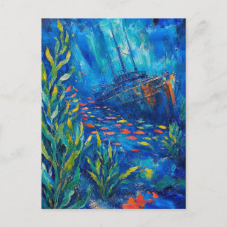 Oceaanplanten vis gezonken schip Abstracte schilde Briefkaart