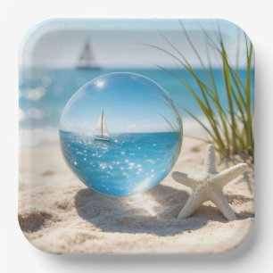 Oceaanreflectie in een lensbal papieren bordje