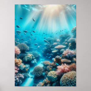 Oceaanrif en zonnestralen poster