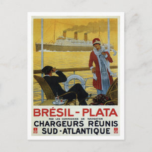  oceaanstomer naar Brazilië Plata ad poster Briefkaart