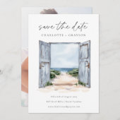 Oceaanstrand Aquarel Trouwkaart Save the Date (Voorkant / Achterkant)