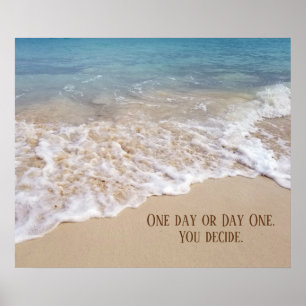 oceaanstrand met inspirerend citaat poster