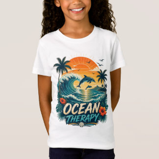 Oceaantherapie | Retro Tropisch Strand & Dolfijn T-shirt