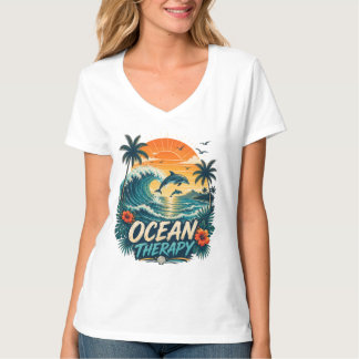 Oceaantherapie | Retro Tropisch Strand & Dolfijn T-shirt