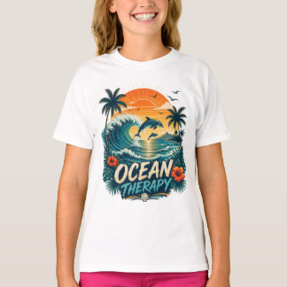 Oceaantherapie | Retro Tropisch Strand & Dolfijn T-shirt