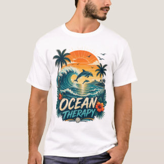 Oceaantherapie | Retro Tropisch Strand & Dolfijn T-shirt
