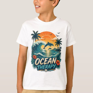 Oceaantherapie | Retro Tropisch Strand & Dolfijn T-shirt