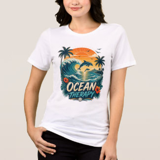 Oceaantherapie | Retro Tropisch Strand & Dolfijn Tri-Blend Shirt