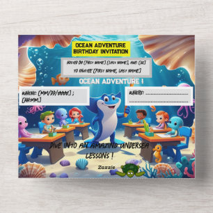 Ocean Adventure Classroom Verjaardag – Platte kaar All In One Uitnodiging