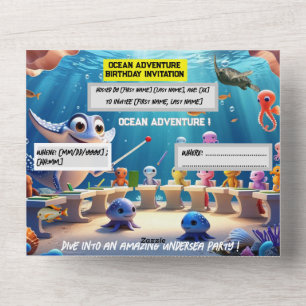 Ocean Adventure Classroom Verjaardag – Platte kaar All In One Uitnodiging