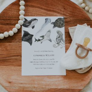 Ocean Animal Baby shower Invitation Waterverf Kaart
