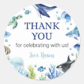 Ocean Animal Boy Anniversaire Sticker Étiquette Pa (Devant)