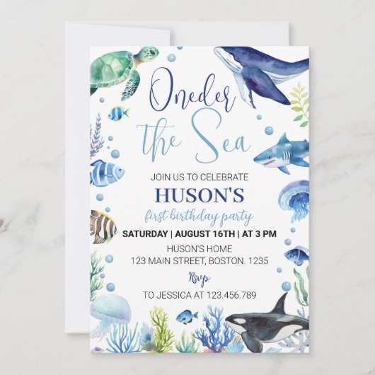 Ocean Animal Boy Turtle Invitation Anniversaire (Devant)
