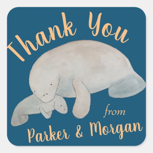 Ocean Animal Manatee Baby shower Dank u Vierkante Sticker (Voorkant)