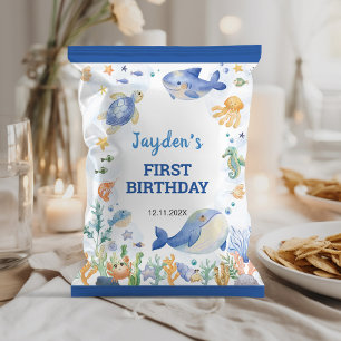 Ocean Animals Boy Verjaardag Chip Bag Wrapper Flyer
