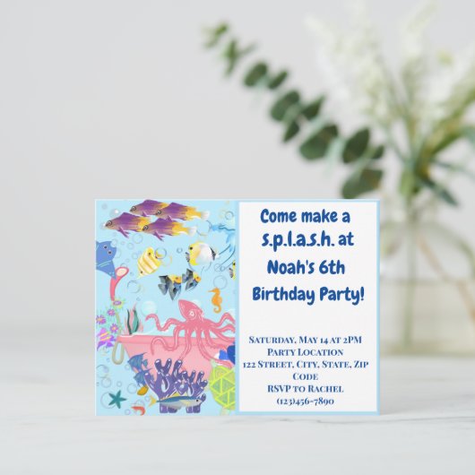Ocean Animals Invitation Anniversaire Carte postal (Debout devant)
