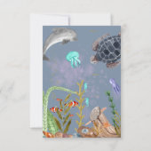 Ocean Animals Kinder Party Roze Dank u kaart (Achterkant)
