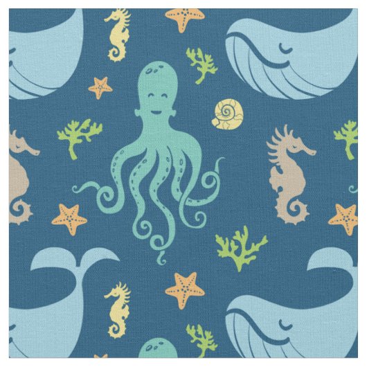 Ocean Animals | Nautical Nursery Stof (Close Up)