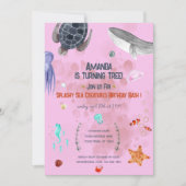 Ocean Animaux Tortue Enfants Fête rose Invitation (Devant)
