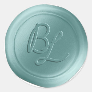 Ocean Aqua 2 Letter Monogram Wax Seal Stickers