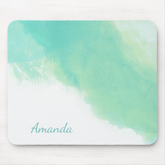 Ocean Aqua Blue Abstract met Monogram Muismat (Voorkant)