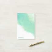 Ocean Aqua Blue Abstracte Waterverf met Monogram Post-it® Notes (Op bureau)