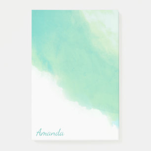 Ocean Aqua Blue Abstracte Waterverf met Monogram Post-it® Notes