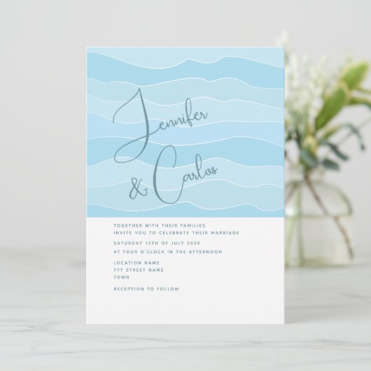 Ocean Aqua Blue Faire-part de mariage (Debout devant)