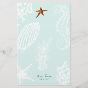 Ocean aqua schelp patroon naam gepersonaliseerd briefpapier