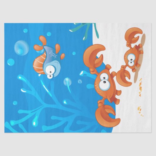 Ocean Aquatic Cute Crab Funny Fish Ontkoppeling Tissuepapier (Voorkant)