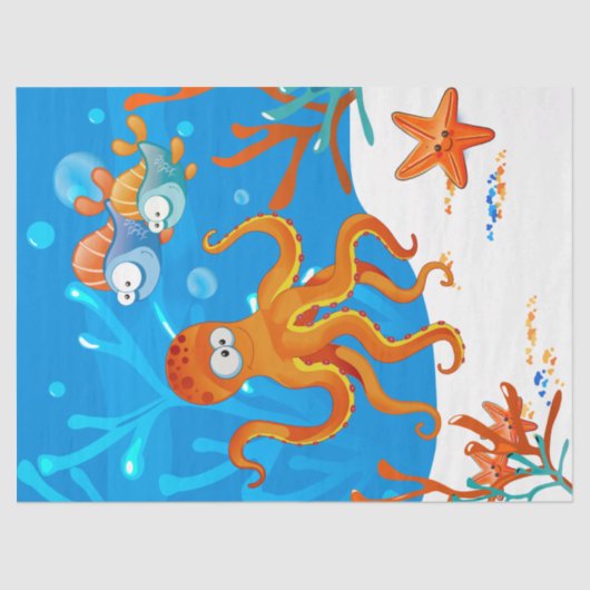 Ocean Aquatic Cute Octopus Fish Decoupage Tissuepapier (Voorkant)