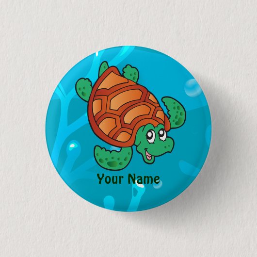 Ocean Aquatic Cute Turtle Custom Button (Voorkant)
