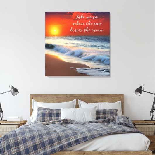 Ocean Art en Quote | Zonsondergang op het zandstra Canvas Afdruk (Insitu (Slaapkamer))